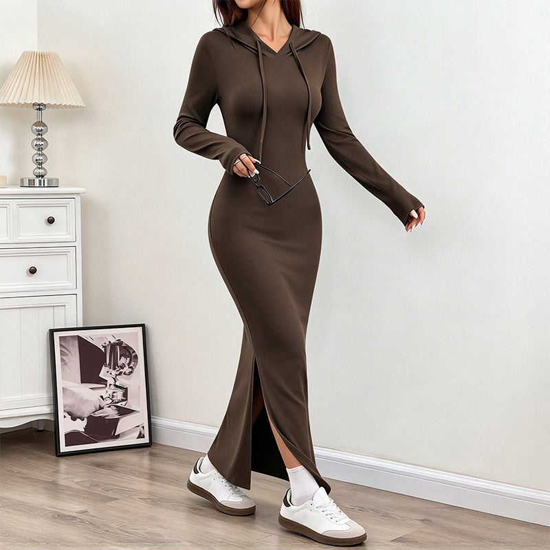 🖤 Sculpting Silhouette, Sporty Hooded Accent | Women's Slim-Fit Hooded Bodycon Dress